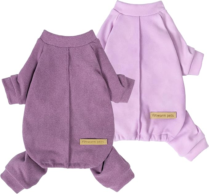 Fitwarm 2 Pack Lightweight Fleece Dog Pajamas, Warm Winter Dog Clothes for Small Dogs Boy Girl, Cozy Pet Onesie with Feet, Violet Purple, Small