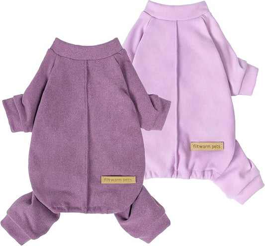Fitwarm 2 Pack Lightweight Fleece Dog Pajamas, Warm Winter Dog Clothes for Small Dogs Boy Girl, Cozy Pet Onesie with Feet, Violet Purple, XXL