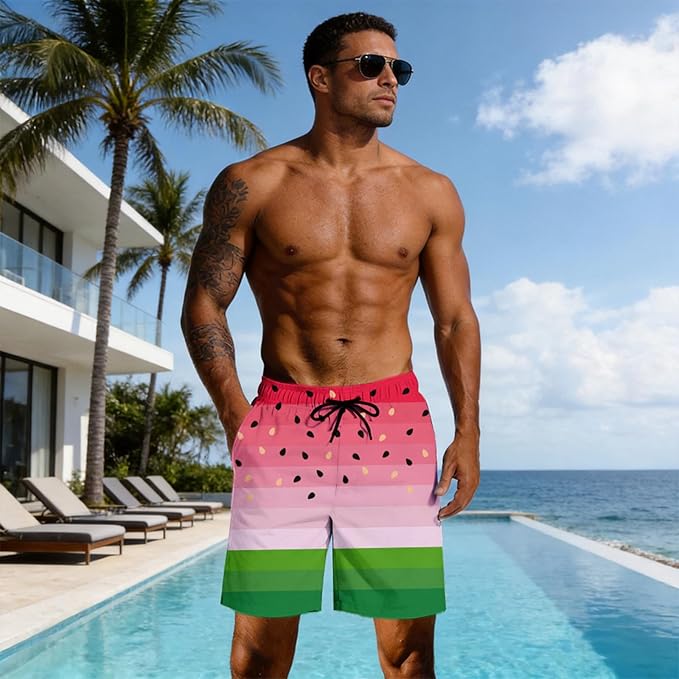 Mens Swim Trunks with Compression Liner Quick Dry Zipper Pocket Bathing