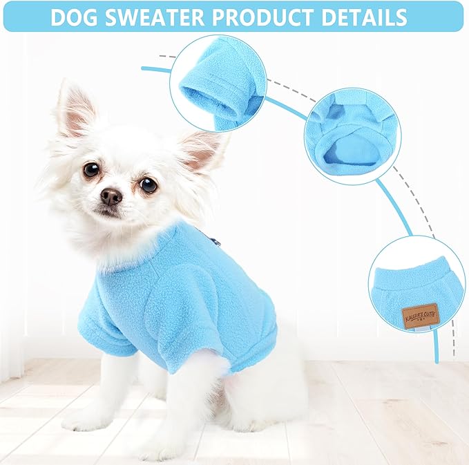 2 Pack Dog Sweaters Warm Fleece Dogs Sweatshirt for Small Medium Dogs with Leash Ring Pet Outfit Puppy Coat Apparel Winter Dog Clothes for Chihuahua, Yorkie, Bulldog, Dachshund Cats XXS, Blue