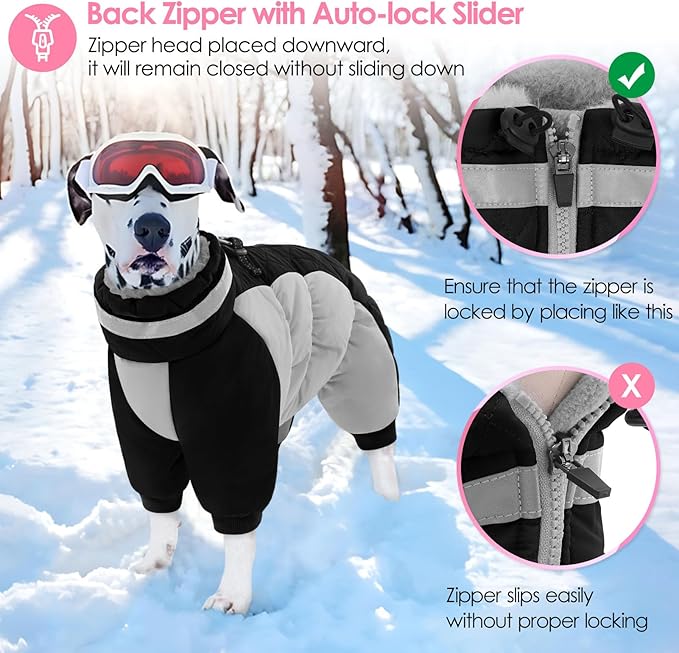 AOFITEE Large Dog Coat Warm Dog Jacket for Winter, Dogs Winter Coat with Harness Built in, Reflective Turtleneck Dogs Puffer Jacket Snowsuit, Full Body Fleece Coats for Small Medium Large Pet, XXXL