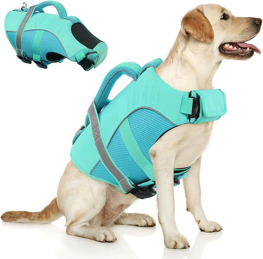 Queenmore Small Dog Life Jacket, Adjustable Ripstop Dog Life Vest for Swimming Boating, Pet Lifesaver with Superior Buoyancy and Rescue Handle, Dogs Swimming Vest for X-Small Dogs（LightBlue,XS）