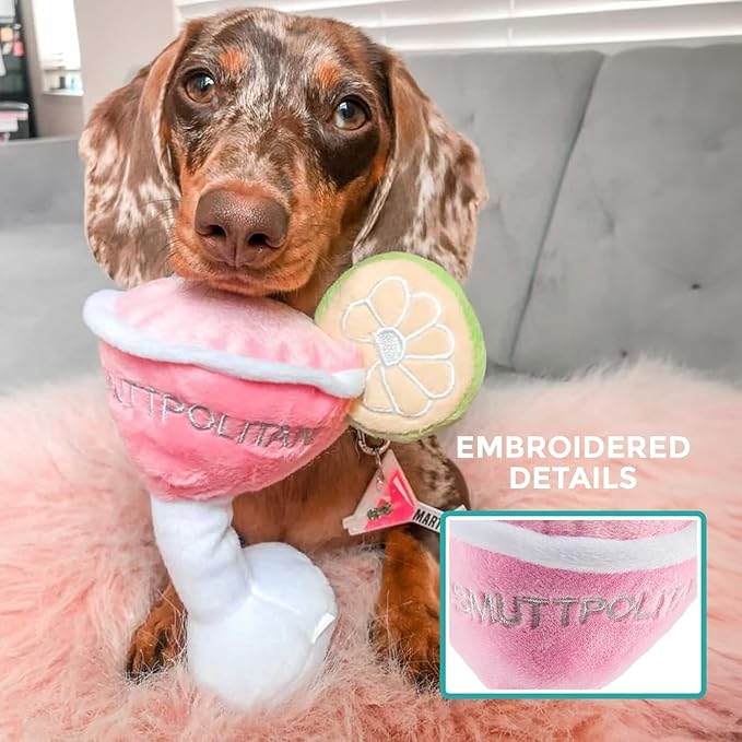 Haute Diggity Dog Cocktail Hour Plush Dog Toys for Small, Medium & Large Dogs, 3-Pack Durable Stuffed Cocktail-Inspired Pet Toys with Interactive Squeaker, Machine-Washable & Safe