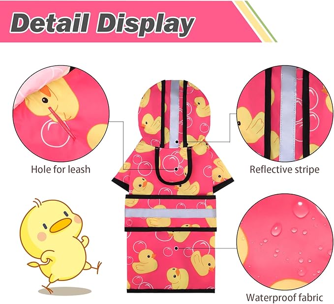 KOOLTAIL Dog Raincoat Hooded Slicker Poncho with Leash Hole, Dog Raincoat for Small Medium Dogs,Waterproof Plush Fleece Lining Pet Rain Jacket with Reflective Adjustable Strip Puppy Rainwear Pink M