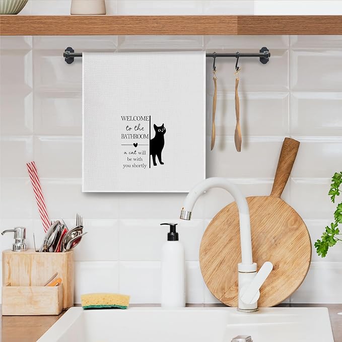 Black Cat Bathroom Towels, Funny Cats Owner Lovers Gifts for Women Men, Cat Decorative Hand Towel for Bathroom Washroom Restroom Toilet, 16x24 Inch