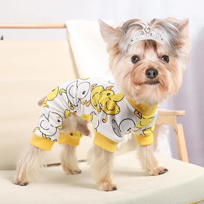 Kosiyi Dog Pajamas for Small Dogs Girl Boy Puppy Clothes, Yellow Duck Stretch Fleece Winter Spring Doggie Outfit, Lightweight Velvet Pet Jumpsuit, Pjs, Onesie Dog Apparel, XXS, Yellow Duck