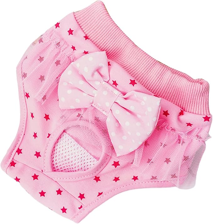 Aislor Reusable Female Dog Diapers Washable Sanitary Pants for Dogs in Heat Leak-Proof Breathable with Cute Bow Pink Large