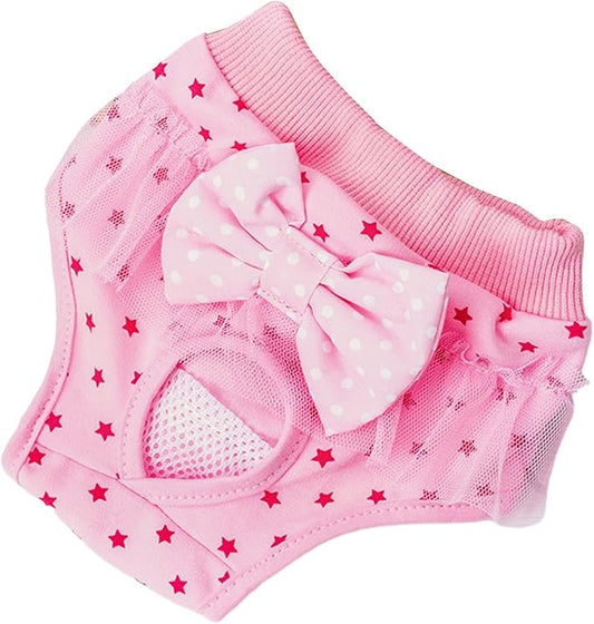 Aislor Reusable Female Dog Diapers Washable Sanitary Pants for Dogs in Heat Leak-Proof Breathable with Cute Bow Pink Small