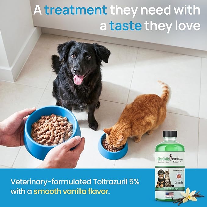 Toltrazuril 5.0% for Dogs and Cats – 120 mL / 4 oz Glass Bottle – Toltrazuril for Coccidia Treatment, Vanilla Flavor, Includes 3 mL Dropper | Oral Suspension Liquid & Easy Dose, Made in USA