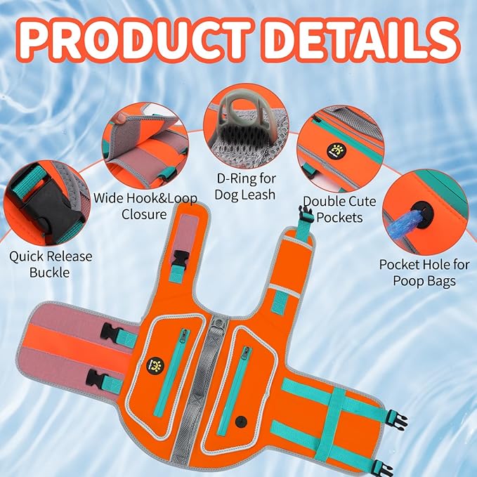 Dog Life Vests for Swimming, High Visibility Dog Life Jacket Lightweight Adjustable Reflective Dogs Swim Vest for Boating, High Floating Dogs Life Preserver with Rescue Handle, Orange, XL