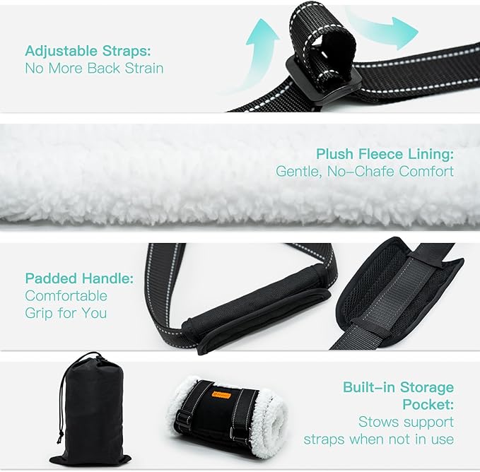 LumoLeaf Dog Lift Harness Sling for Back Legs, Adjustable Rear Leg Support & Mobility Aid, Hip Support for Senior/Disabled Dogs, Soft Fleece Lining, Padded Handles, for CCL/ACL Surgery (Black, Medium)