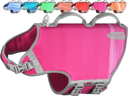 VIVAGLORY Neoprene Dog Life Vest, Dog Life Jacket for Swimming & Boating, Lightweight & Buoyancy for Puppy Doggy, Swimming Vest with Handle, XL, Raspberry Pink