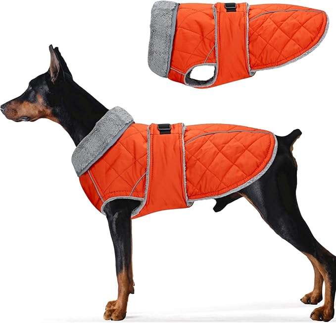 Dog Coat, Warm Dog Winter Coat for Medium Dogs, Waterproof Jacket with Adjustable Buckle & Velcro, Reflective Turtleneck Cold Weather Coats, Pet Fleece Vest Snow Jacket (Orange, XXXL)