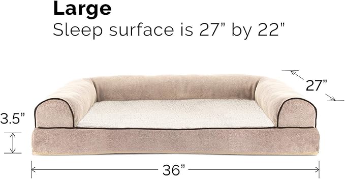 Furhaven Orthopedic Dog Bed for Large/Medium Dogs w/ Removable Bolsters & Washable Cover, For Dogs Up to 55 lbs - Sherpa & Chenille Sofa - Cream, Large
