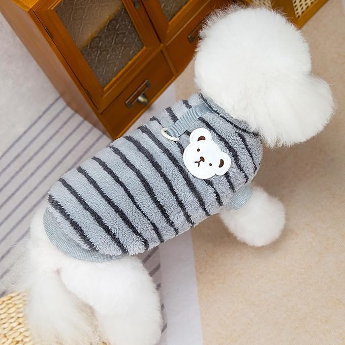 Pet Pullover Dog Sweater Striped Winter Puppy Clothes for Small Dogs Cats Warm Dog Knitwear Outfits Doggy Knitted Clothing with D-Ring, 2 Pack, Pink Grey, Large