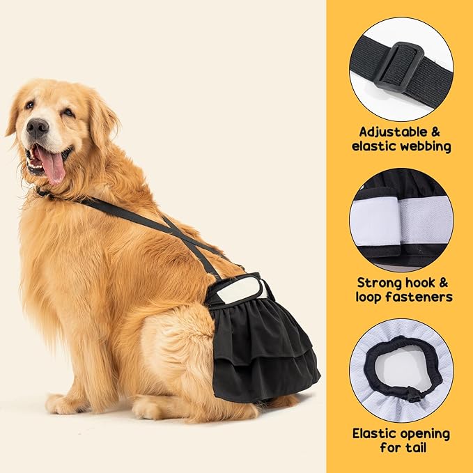 3 Pack Avont Washable Female Dog Diaper with Suspender, Reusable Girl Doggie Diapers for Small Medium Large Doggy in Heat Cycle Period Incontinence -M