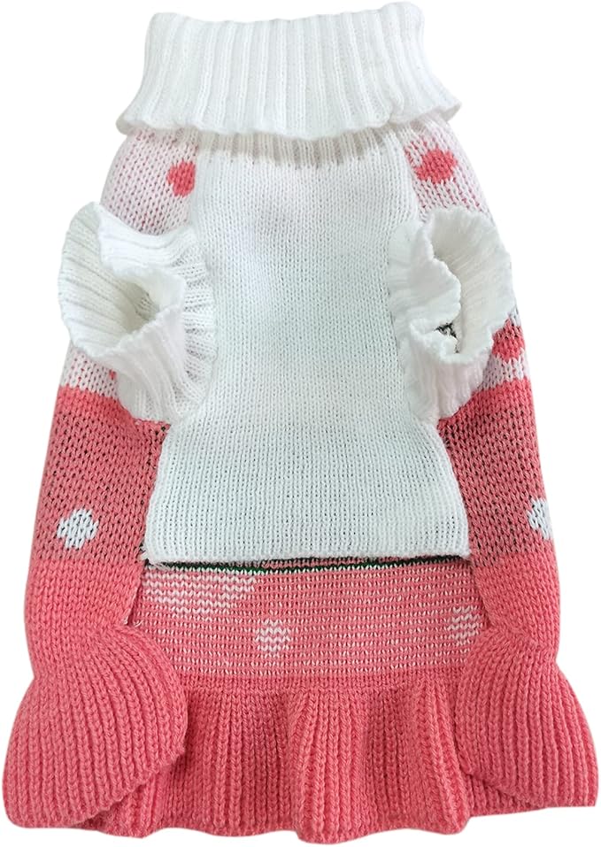CHBORCHICEN Pet Dog Sweaters Classic Knitwear Turtleneck Winter Warm Puppy Clothing Cute Strawberry and Heart Doggie Sweater (L, Dress-Pink)