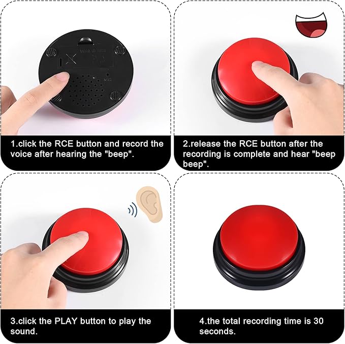 Pet Communication Button for Dogs, 30 Seconds Voice Recording Button Dog Pet Training Buzzer Pet Interactivity Device Dog Bells for Potty Training, Not Include Batteries (Red)