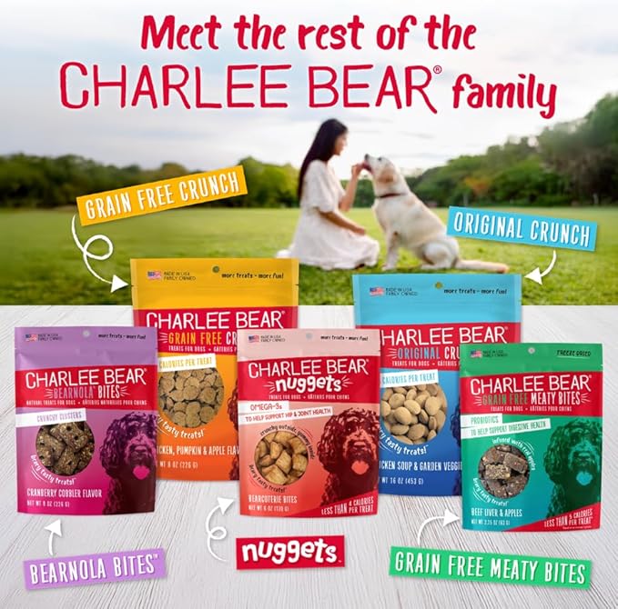 Charlee Bear Dog Training Treats for Small, Medium, or Large Pups, Crunchy Low Cal Dog Snack for Puppy Training, Made in USA (Chicken Soup & Garden Veggie) 16oz, 2 Pack