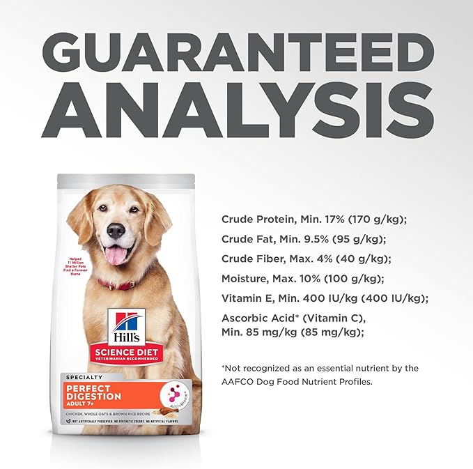 Hill's Science Diet Adult 7+ Perfect Digestion Dry Dog Food, Chicken, Whole Oats, & Brown Rice, 3.5 lb. Bag