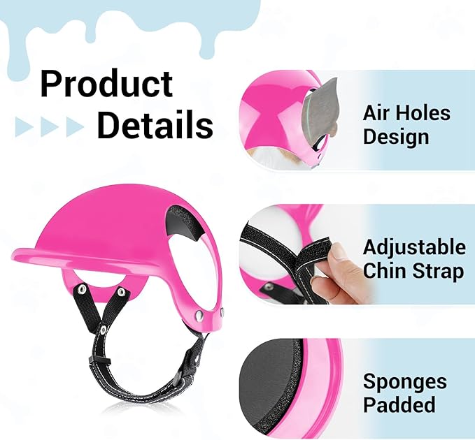 Lesypet Dog Goggles with Helmet for Small Dogs, Anti-UV Wind Protection Pet Sunglasses and Helmet Set Ear Hole Adjustable Strap Outdoor Walking Motorcycling Driving, Pink