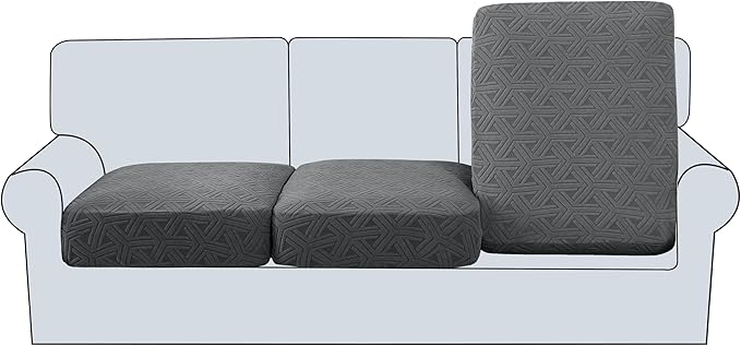 H.VERSAILTEX Jacquard Couch Cushion Covers High Stretch Sofa Covers for 3 Cushion Couch Furniture Protector Spandex Anti-Slip Soft Thickened Slipcovers Diamond Pattern(3 Seat Covers, Grey)