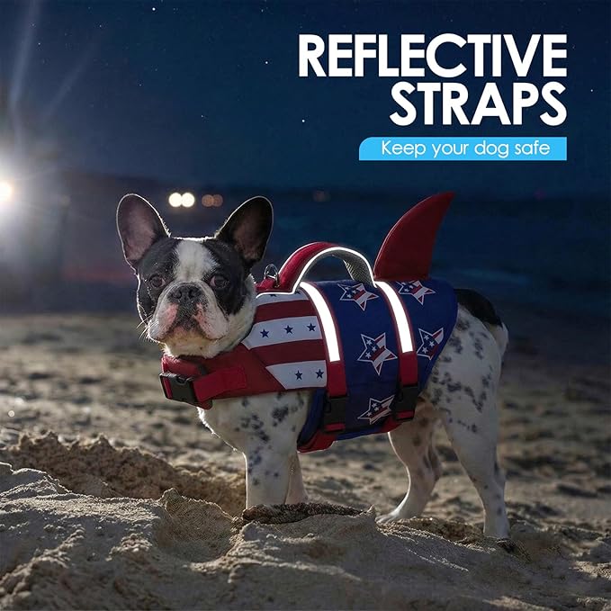 AOFITEE Dog Life Jacket, Shark Dog Life Vest for Swimming Boating, High Flotation Pet Lifesaver with Rescue Handle, Reflective French Bulldog Lifejacket, Swim Vest for Small Medium Large Dogs, M