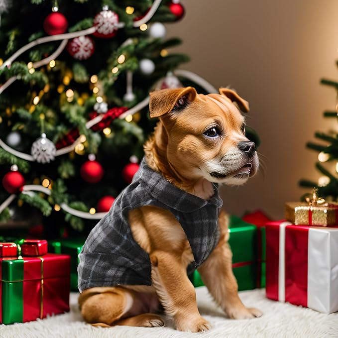Rbenxia 4 Pieces Buffalo Plaid Dog Sweaters with Leash Ring Soft Fleece Vest Warm Dogs Pullover Jacket Dogs Clothes Winter Dog Outfits for Small Puppy Cat Pets (X-Large)