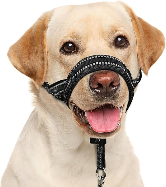 BARKLESS Soft Dog Head Collar, Patented Padded No Pull Head Halter, Training Nose Leash with Safety Link for Medium Large Dogs, Adjustable Muzzle Leash, Easy Control for Walking(Black, XL)