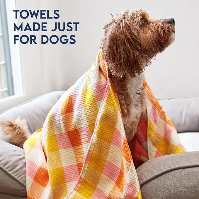 Dock & Bay Pet Towel - Super Absorbent & Quick Drying Dog Towels with Bag - 100% Recycled - Rhubark & Custard, Large (120x70cm, 47x27)