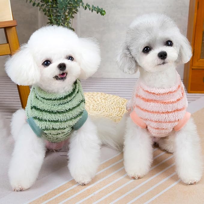 Pet Pullover Dog Sweater Striped Winter Puppy Clothes for Small Dogs Cats Warm Dog Knitwear Outfits Doggy Knitted Clothing with D-Ring, 2 Pack, Pink Green, X-Small