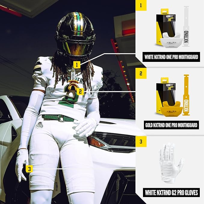 Nxtrnd One Pro Football Mouth Guard, Interchangeable Strap, Fits Adult & Youth (Gold)