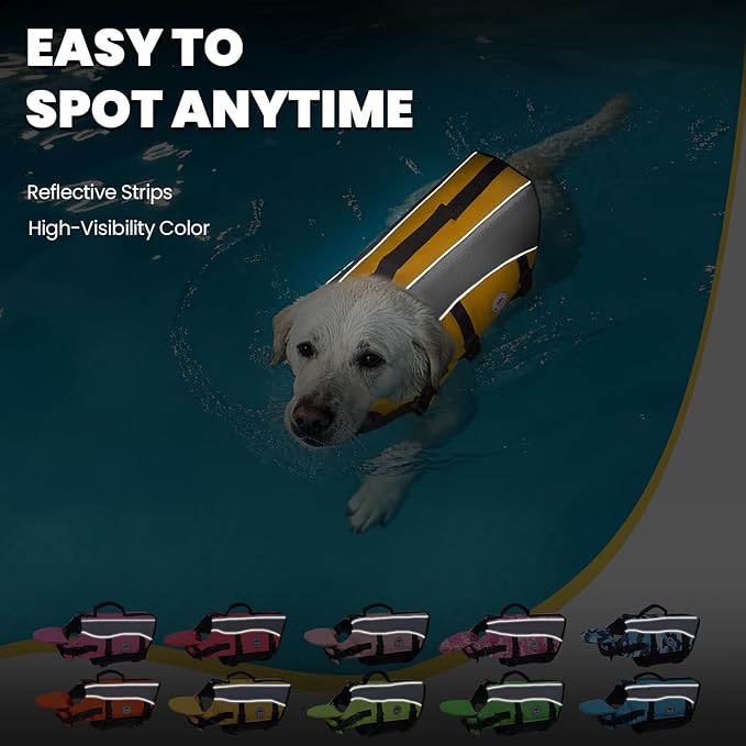 VIVAGLORY Front Float Dog Life Vest, Dog Life Jacket for Swimming & Boating, Swimming Vest with Chin Float & Handle, Ripstop & Buoyancy for Puppy Doggy, XS, Yellow