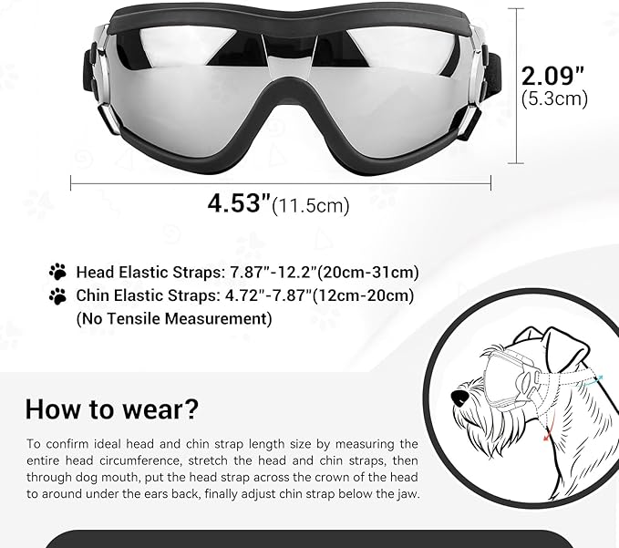 NAMSAN Dog Goggles Small to Medium Breed, Anti-UV Sunglasses for Dogs Medium Breeds, Windproof Driving Dog Eye Protection, Puppy Glasses with Elastic Straps, Adjustable, Black