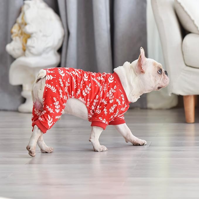 CuteBone Soft & Stretchy Christmas Dog Pajamas - Cozy Pet Jammies Breathable Jumpsuit for Small Dogs - All-Season Comfy Outfit Easy-On Pullover Design - Keeps Pets Warm & Comfortable P18L