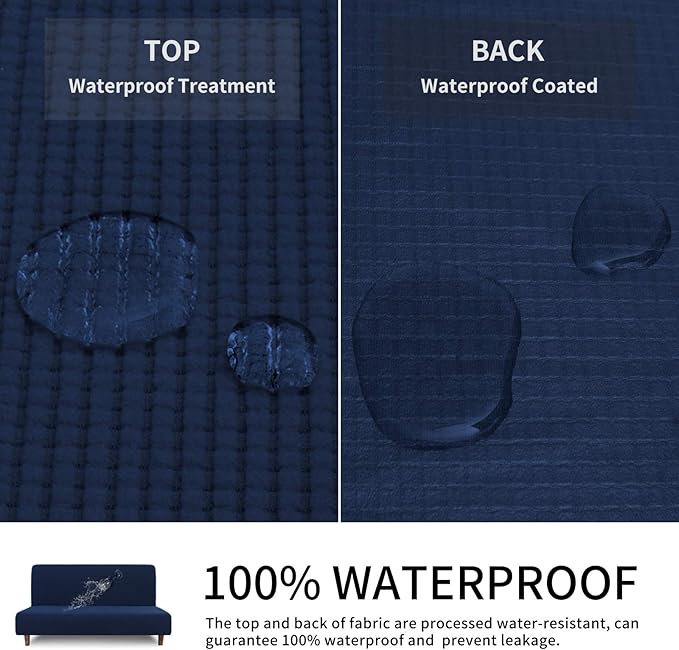 Easy-Going 100% Waterproof Futon Cover, Dual Waterproof Couch Cover for Futon, Stretch Jacquard Sofa Cover, Leakproof Furniture Protector for Kids, Pets, Dog and Cat (Medium, Navy)