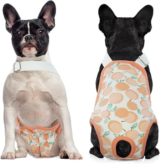 QBLEEV Dog Diapers Female Washable Sanitary Pantie with Adjustable Suspender, Reusable Doggie Diaper Puppy Diapers Male Cute Pet Period Panties for Dogs in Heat, Dog Underwear for French Bulldog XL