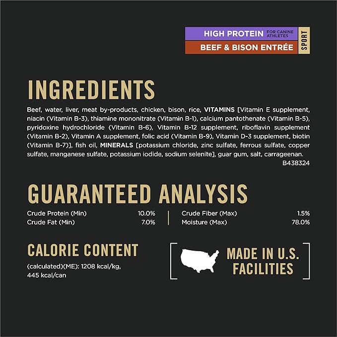 Purina Pro Plan Sport High Protein Wet Dog Food Beef and Bison Entrée - (Pack of 12) 13 oz. Cans