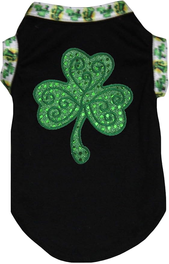 Petitebella Green Sequins Clover Puppy Dog Shirt (Black/Hat, Small)