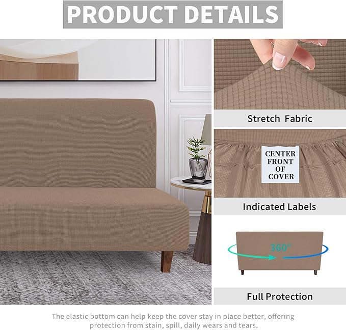 Easy-Going 100% Waterproof Futon Cover, Dual Waterproof Couch Cover for Futon, Stretch Jacquard Sofa Cover, Leakproof Furniture Protector for Kids, Pets, Dog and Cat (Medium, Camel)