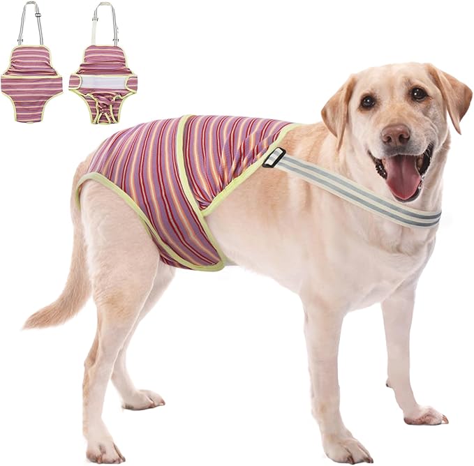 Female Dog Diapers for Heat, Washable Onesie Sanitary Pantie with Adjustable Suspender Washable, Reusable Dog Period Panties Doggie Diapers for Medium Dogs, S