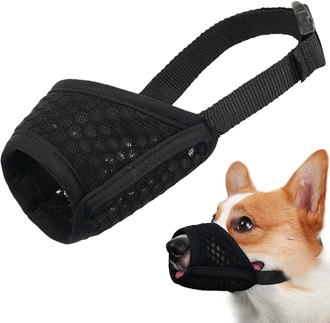 Mayerzon Dog Muzzle, Puppy Soft Mesh Muzzle for Small Medium Large Dogs Chihuahua Poodles Beagle Dachshund Corgis Labrador for Biting Chewing Grooming That Allows Panting Drinking(S, Black)