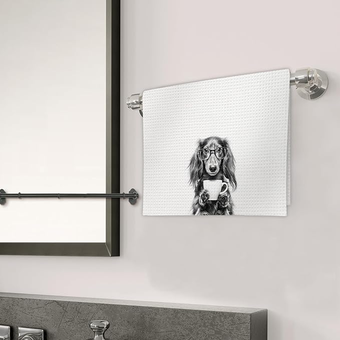 Long Haired Dachshund Gifts Coffee Kitchen Towels, Gifts for Dog Coffee Lovers Decorative Hand Tea Towel for Kitchen Home Bar, Funny Long Haired Dachshund Dog Owners CoffeeBar Decor(16x24In)