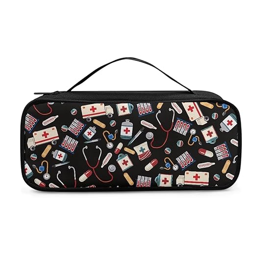 Gomyblomy Stethoscope Case with Extra Pocket for Bandage Scissors and Other Medical Accessories, Cartoon Stethoscope Print Travel Stethoscope Holder Organizer Storage Bag
