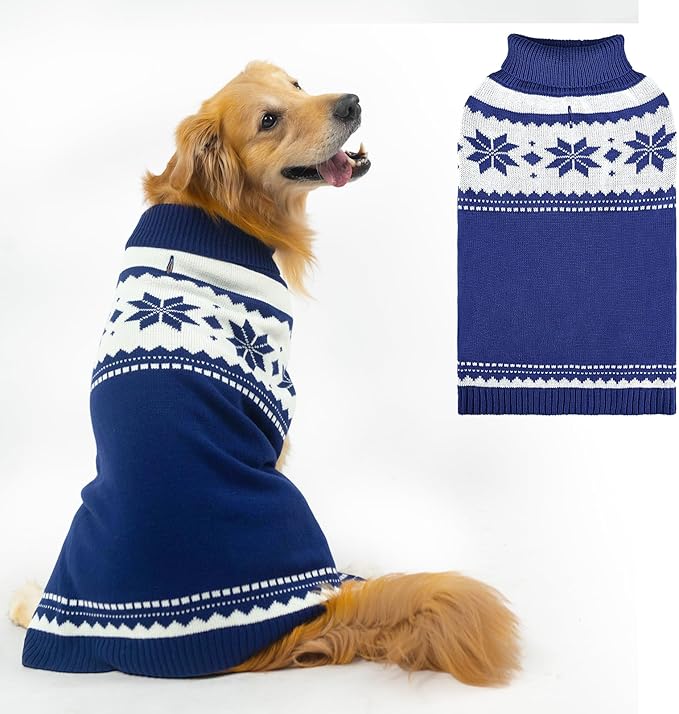 Mihachi Dog Sweater - Winter Coat Apparel Clothes with Colorful Stripes for Cold Weather, Navy Blue L