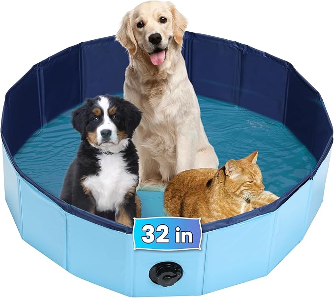 Dog Whelping Box, Foldable Birthing Pool for Dogs, Whelping Pool for Puppies, Poartable Plastic Swimming Pool & Bath Tub for Dogs, Blue (Blue, 31.5” Dia. × 7.9” H (80cm × 20cm))