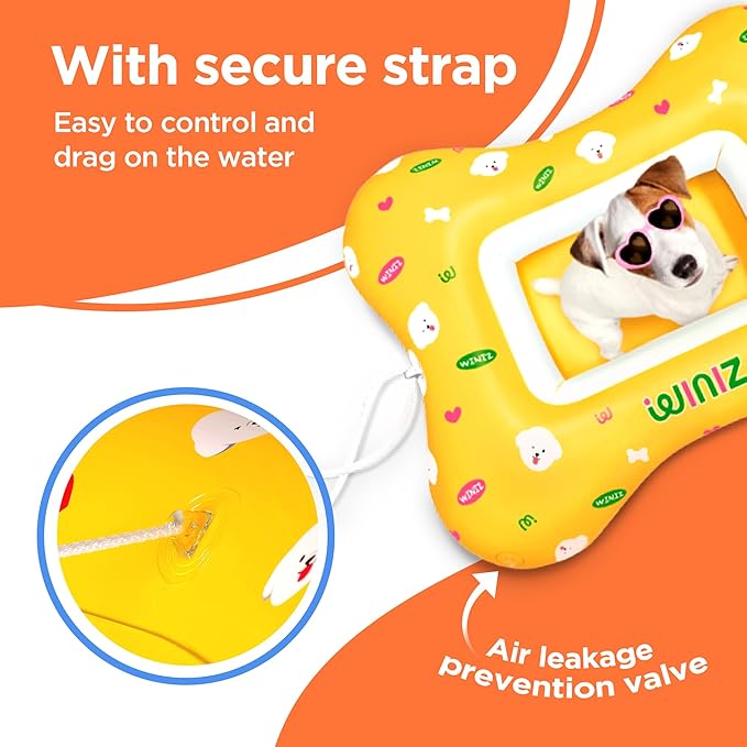 Dog Float - Yellow Cute Design Inflatable Rafts for Small Medium Dogs and Puppies - Essential Pet Supplies for Summer Outdoor Water Play Pool Lake River
