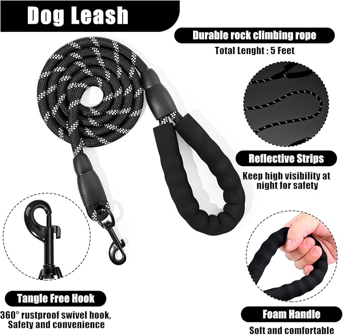 No Pull Dog Harness Adjustable Collar & Leash Set - Dog Halter Harnesses Collapsible Bowls & Poop Bag Dispenser Muzzle ID Tags Toys Fits Small Medium Large Dogs (Black-L)