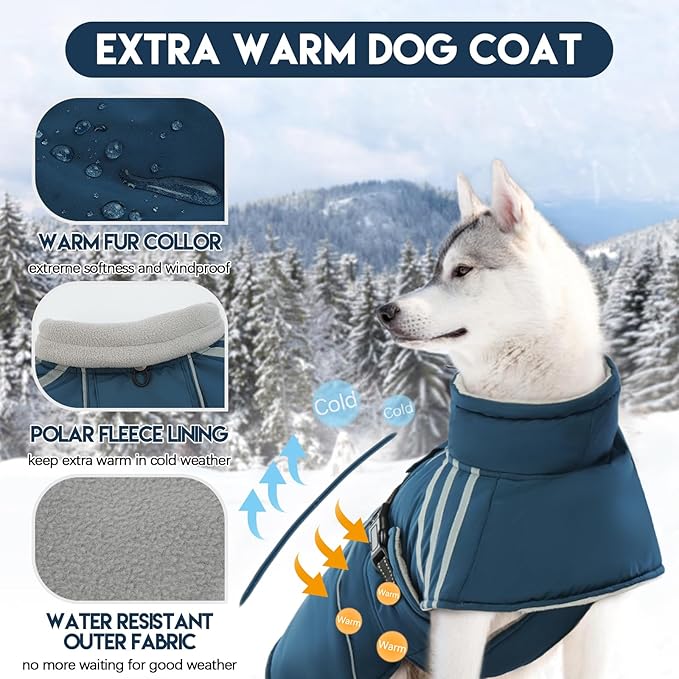 Warm Dog Coat, Reflective Adjustable Dog Jacket, Furry Turtleneck Winter Coat Thicken Dog Fleece Vest, Waterproof Windproof Dog Cold Weather Coats with Buckle for Puppy Small Medium Large Dogs