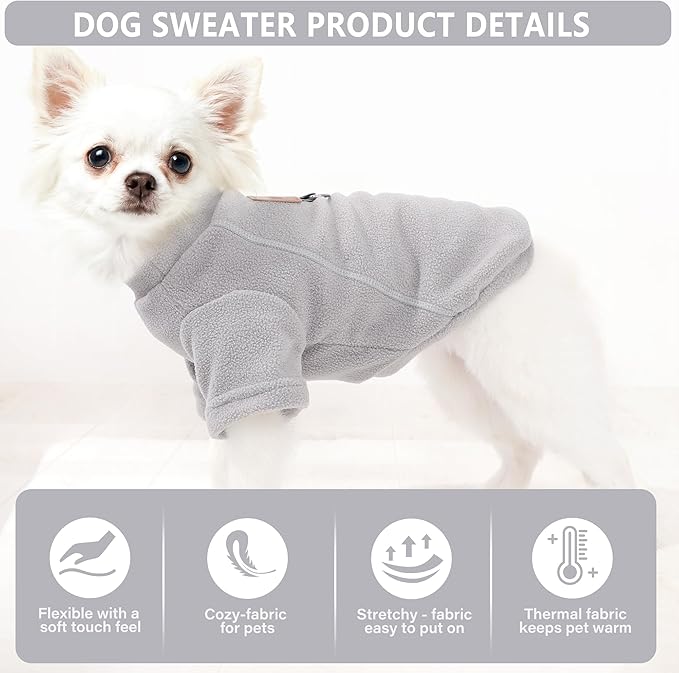 2 Pack Dog Sweaters with Leash Ring Warm Fleece Dogs Sweatshirt for Small Medium Dogs Pet Puppy Coat Apparel Outfits Winter Dog Clothes for Chihuahua, Yorkie, Bulldog, Dachshund Cats L, Grey